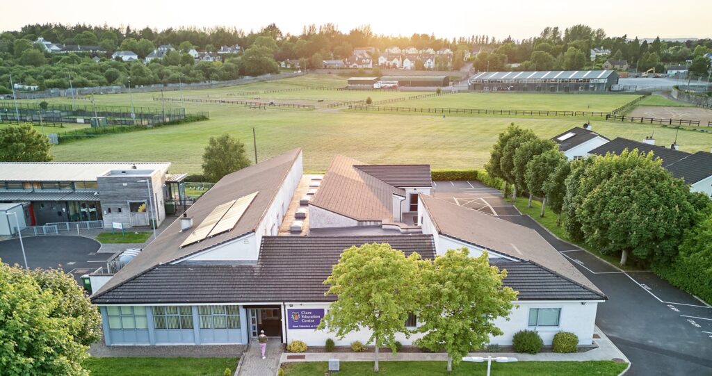 Aerial view of Clare Education Centre, a regional hub supporting teacher professional learning and European collaboration.